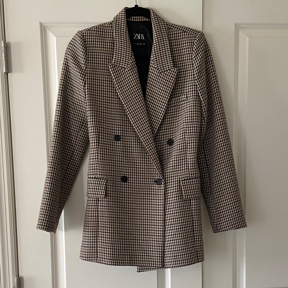 Zara Checkered Double-Breasted Blazer
